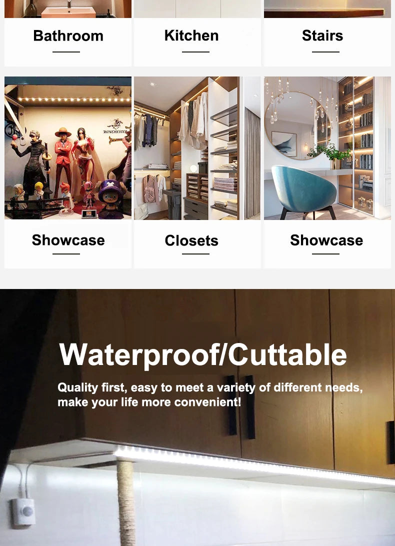 Motion Sensor Cabinet Strip — Light for Closets and Cabinets — Sticks Anywhere, Senses You.